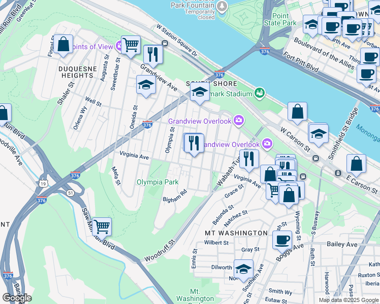 map of restaurants, bars, coffee shops, grocery stores, and more near 319 Labelle Street in Pittsburgh