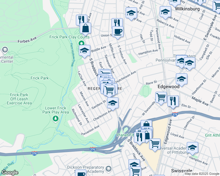 map of restaurants, bars, coffee shops, grocery stores, and more near 515 West Hutchinson Avenue in Pittsburgh