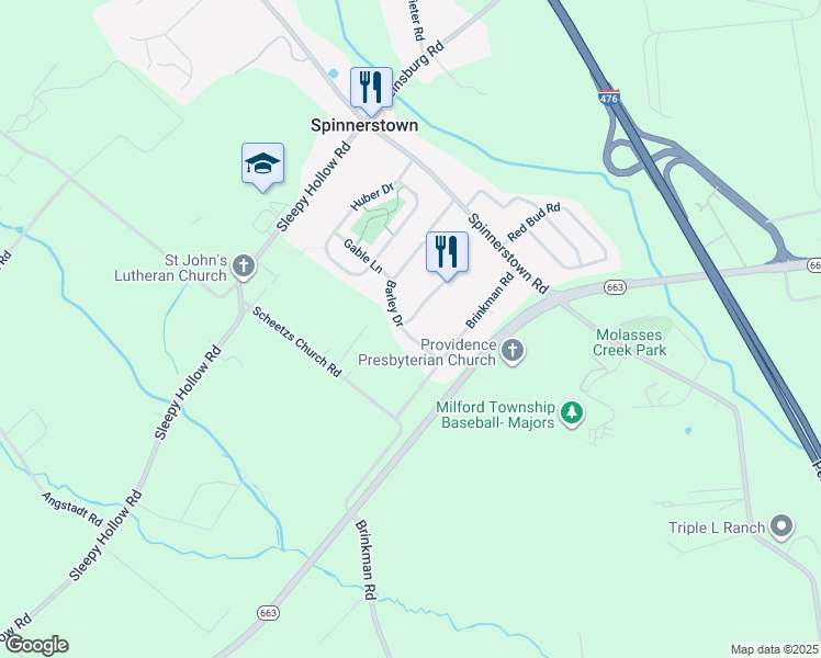 map of restaurants, bars, coffee shops, grocery stores, and more near 2015 Barley Drive in Quakertown