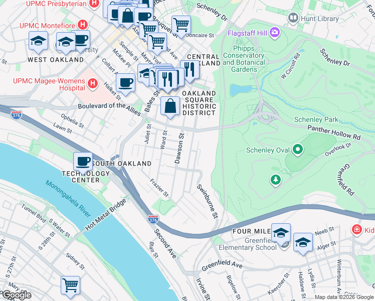 map of restaurants, bars, coffee shops, grocery stores, and more near 3323 Parkview Avenue in Pittsburgh