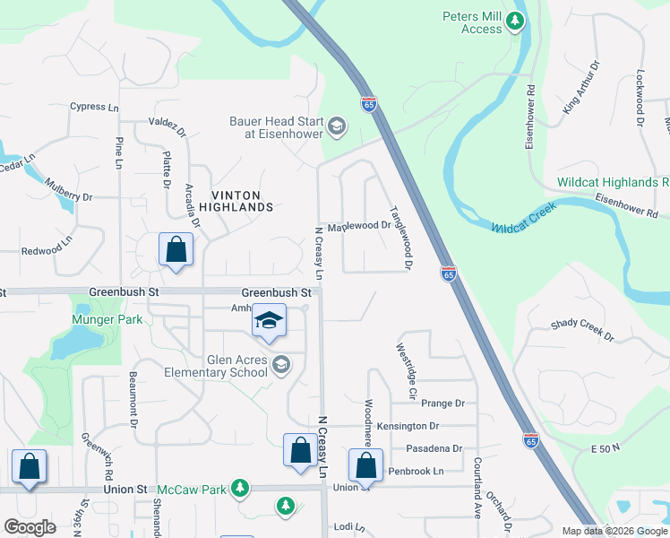 map of restaurants, bars, coffee shops, grocery stores, and more near 1619 Tanglewood Drive in Lafayette