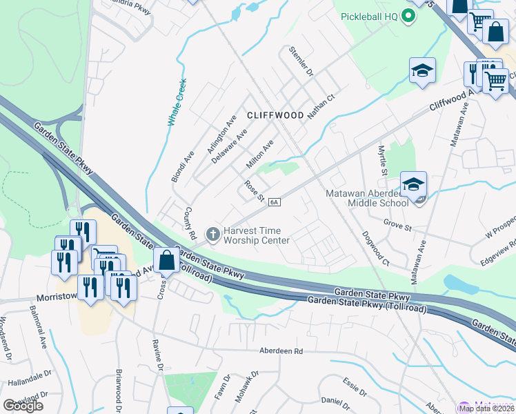 map of restaurants, bars, coffee shops, grocery stores, and more near 145 Cliffwood Avenue West in Aberdeen Township