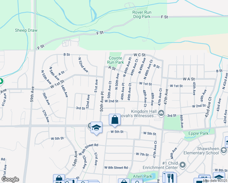 map of restaurants, bars, coffee shops, grocery stores, and more near 178 50th Avenue Court in Greeley