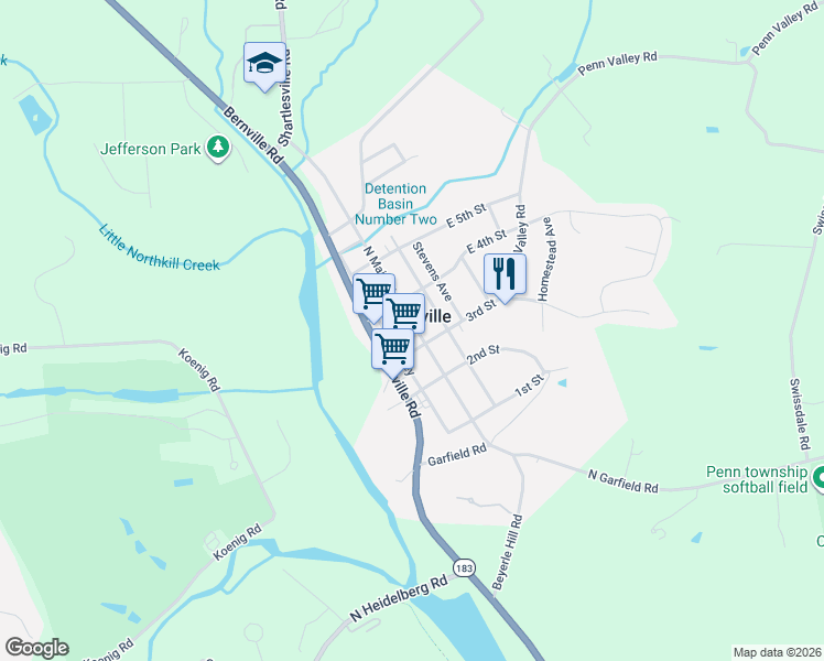 map of restaurants, bars, coffee shops, grocery stores, and more near 6701 Bernville Road in Bernville