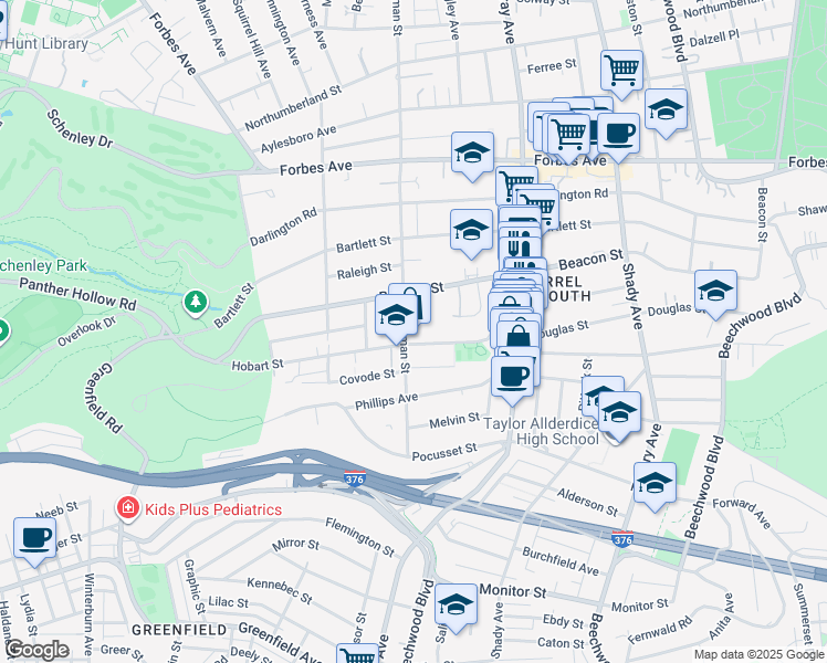 map of restaurants, bars, coffee shops, grocery stores, and more near in Pittsburgh