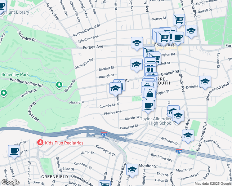 map of restaurants, bars, coffee shops, grocery stores, and more near in Pittsburgh