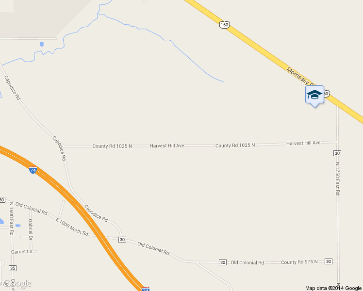 map of restaurants, bars, coffee shops, grocery stores, and more near County Road 1025 North in Bloomington