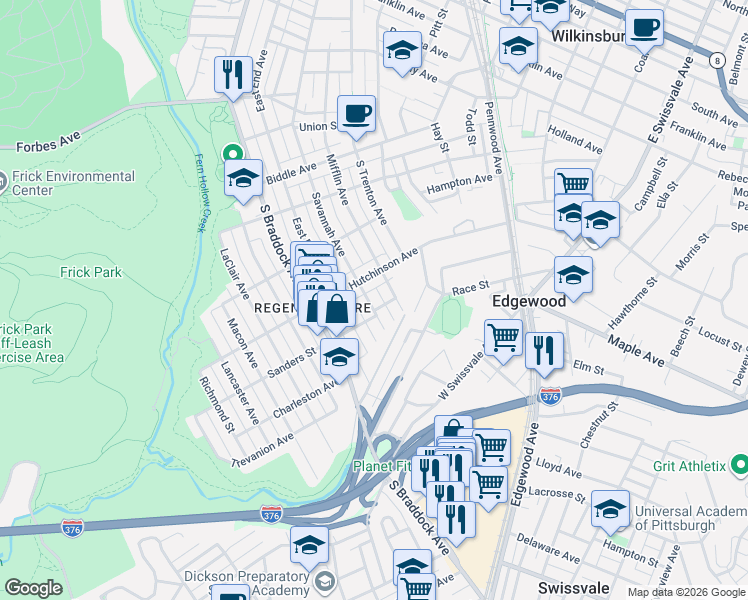 map of restaurants, bars, coffee shops, grocery stores, and more near 1130 Savannah Avenue in Pittsburgh