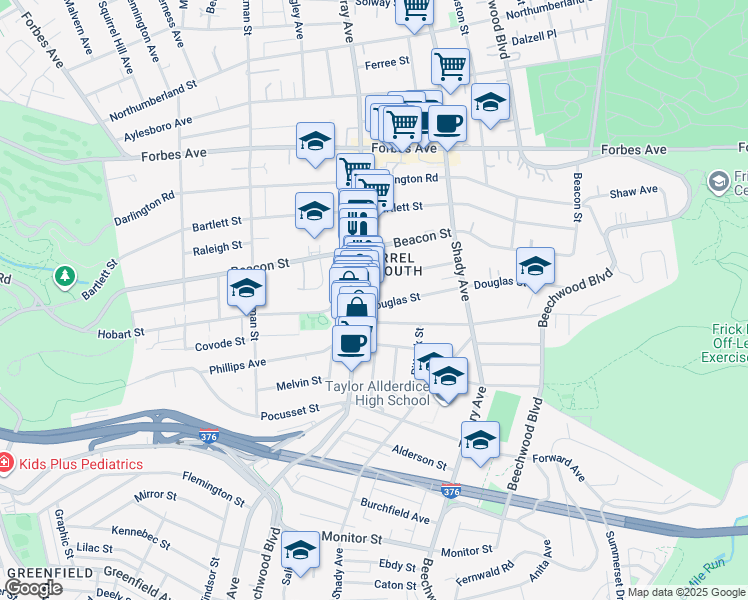 map of restaurants, bars, coffee shops, grocery stores, and more near in Pittsburgh