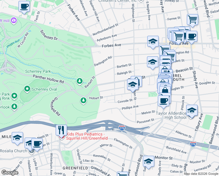 map of restaurants, bars, coffee shops, grocery stores, and more near 5406 Guarino Road in Pittsburgh
