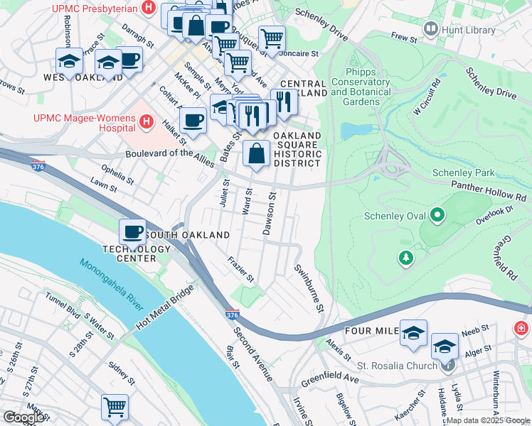 map of restaurants, bars, coffee shops, grocery stores, and more near 3323 Parkview Avenue in Pittsburgh