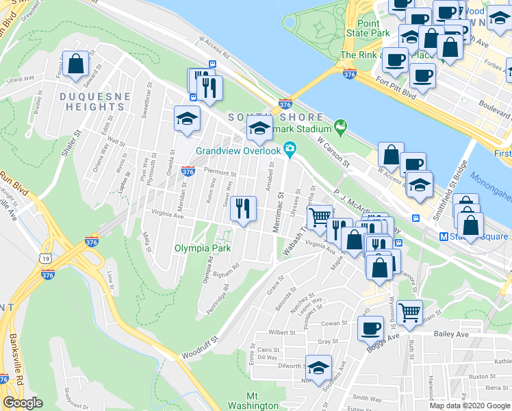 map of restaurants, bars, coffee shops, grocery stores, and more near 214 Amabell Street in Pittsburgh