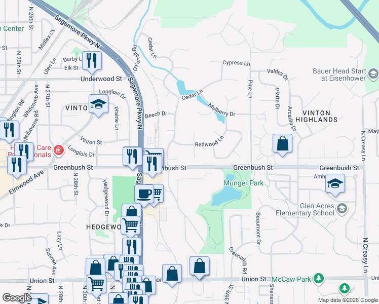map of restaurants, bars, coffee shops, grocery stores, and more near 40 Elder Court in Lafayette