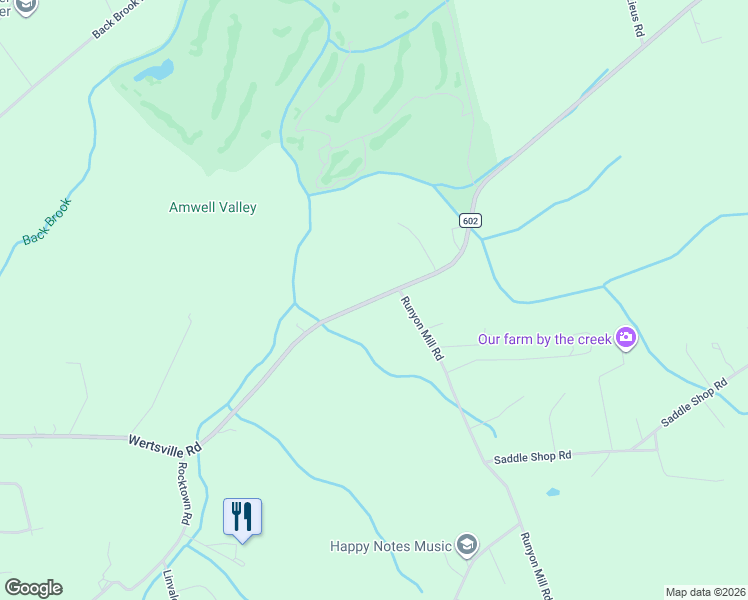 map of restaurants, bars, coffee shops, grocery stores, and more near 175 Wertsville Road in East Amwell Township