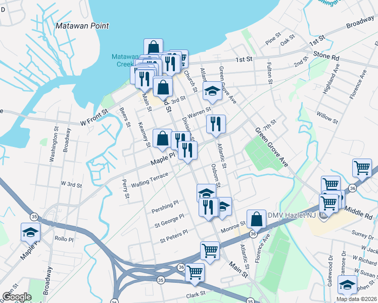map of restaurants, bars, coffee shops, grocery stores, and more near in Keyport