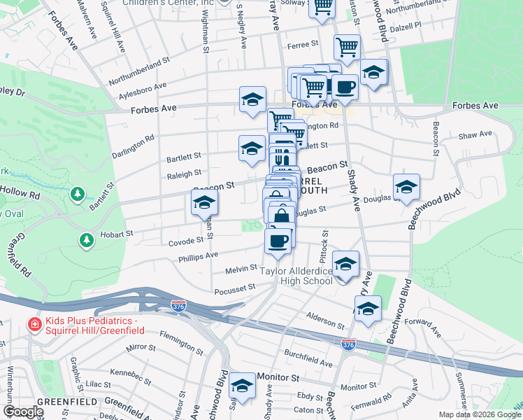 map of restaurants, bars, coffee shops, grocery stores, and more near in Pittsburgh
