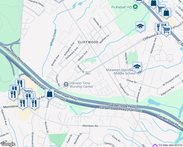 map of restaurants, bars, coffee shops, grocery stores, and more near 165 Cliffwood Avenue West in Monmouth County