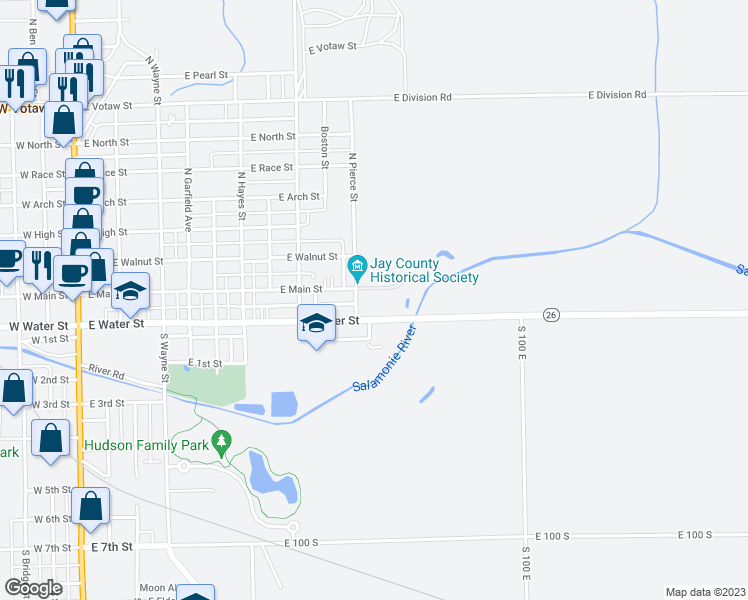 map of restaurants, bars, coffee shops, grocery stores, and more near 101 South Pierce Street in Portland