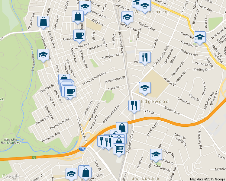 map of restaurants, bars, coffee shops, grocery stores, and more near 124 West Swissvale Avenue in Pittsburgh