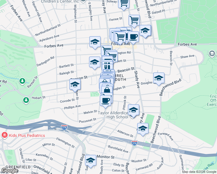 map of restaurants, bars, coffee shops, grocery stores, and more near in Pittsburgh