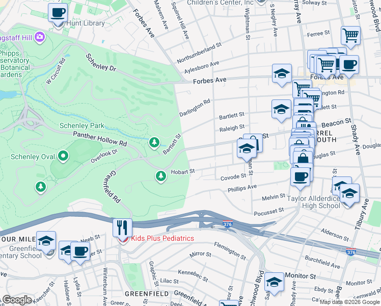 map of restaurants, bars, coffee shops, grocery stores, and more near 5406 Guarino Road in Pittsburgh