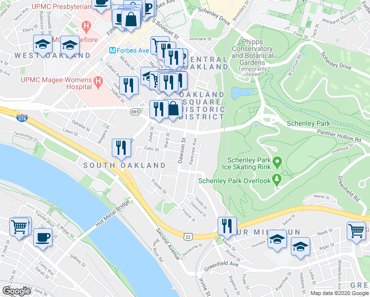 map of restaurants, bars, coffee shops, grocery stores, and more near 3323 Parkview Avenue in Pittsburgh