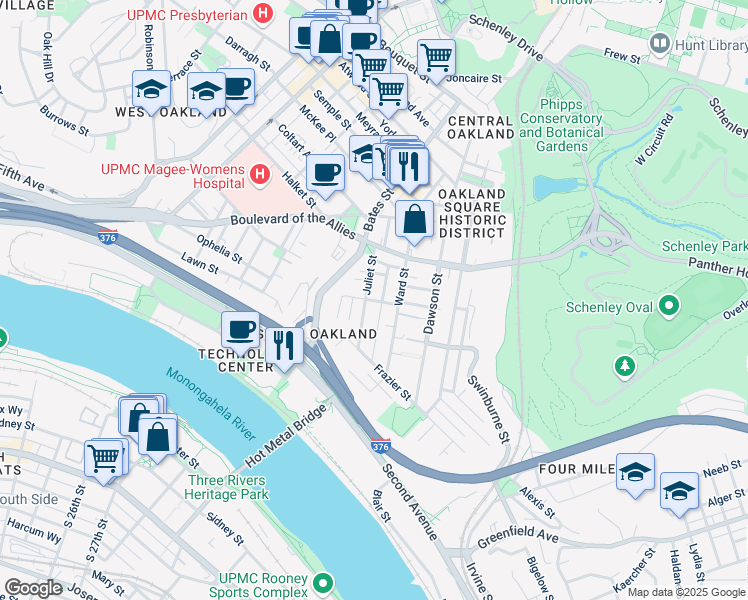 map of restaurants, bars, coffee shops, grocery stores, and more near 3245 Hardie Way in Pittsburgh