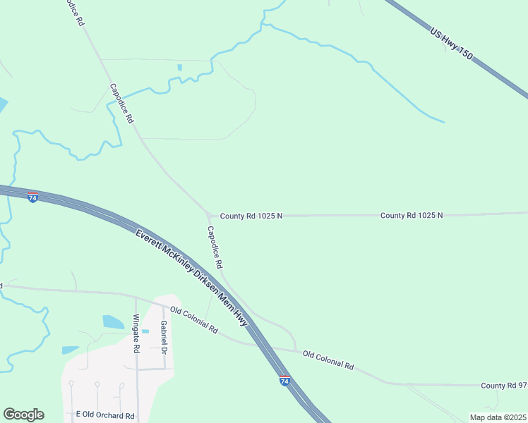 map of restaurants, bars, coffee shops, grocery stores, and more near County Road 1025 North in Bloomington