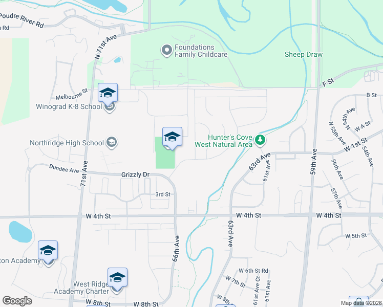 map of restaurants, bars, coffee shops, grocery stores, and more near in Greeley