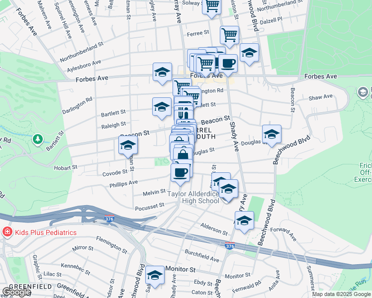 map of restaurants, bars, coffee shops, grocery stores, and more near in Pittsburgh