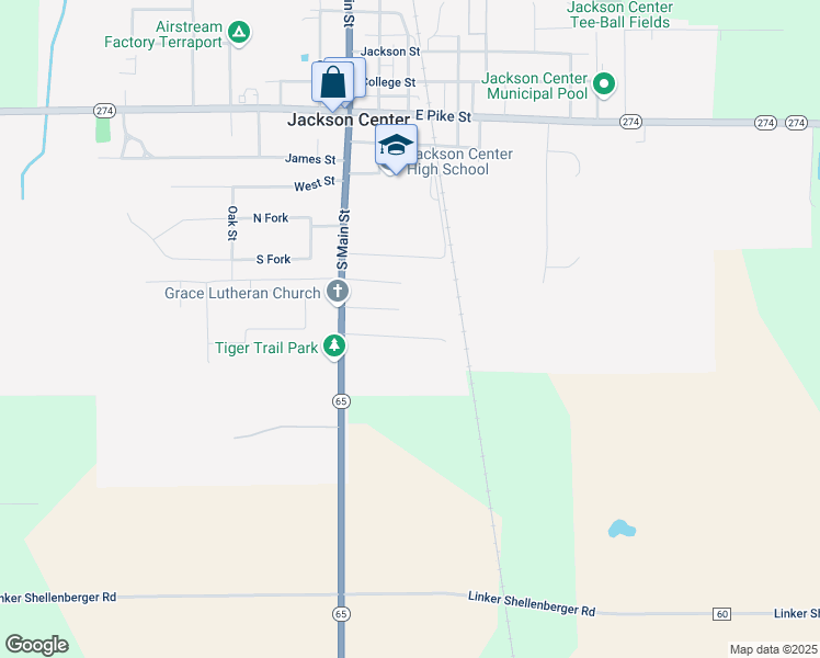 map of restaurants, bars, coffee shops, grocery stores, and more near 212 Cole Street in Jackson Center