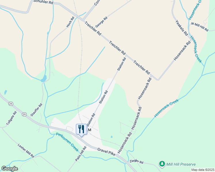 map of restaurants, bars, coffee shops, grocery stores, and more near 1195 Station Road in Montgomery County