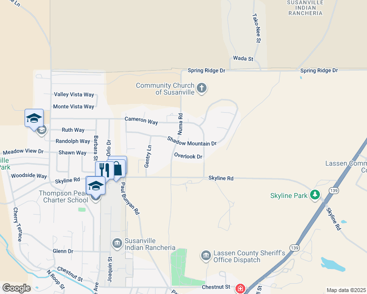 map of restaurants, bars, coffee shops, grocery stores, and more near Numa Road in Susanville
