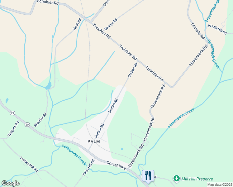map of restaurants, bars, coffee shops, grocery stores, and more near 1195 Station Road in Montgomery County