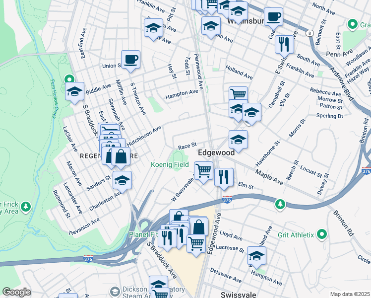 map of restaurants, bars, coffee shops, grocery stores, and more near 145 Race Street in Pittsburgh