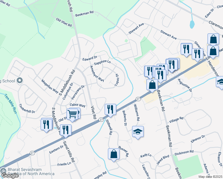 map of restaurants, bars, coffee shops, grocery stores, and more near 2 Coral Court in Franklin Township