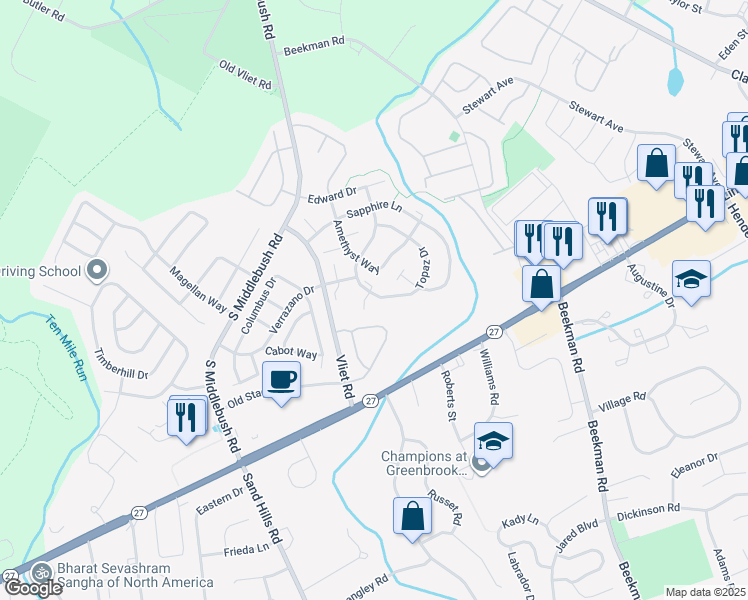 map of restaurants, bars, coffee shops, grocery stores, and more near 30 Opal Court in Franklin Township