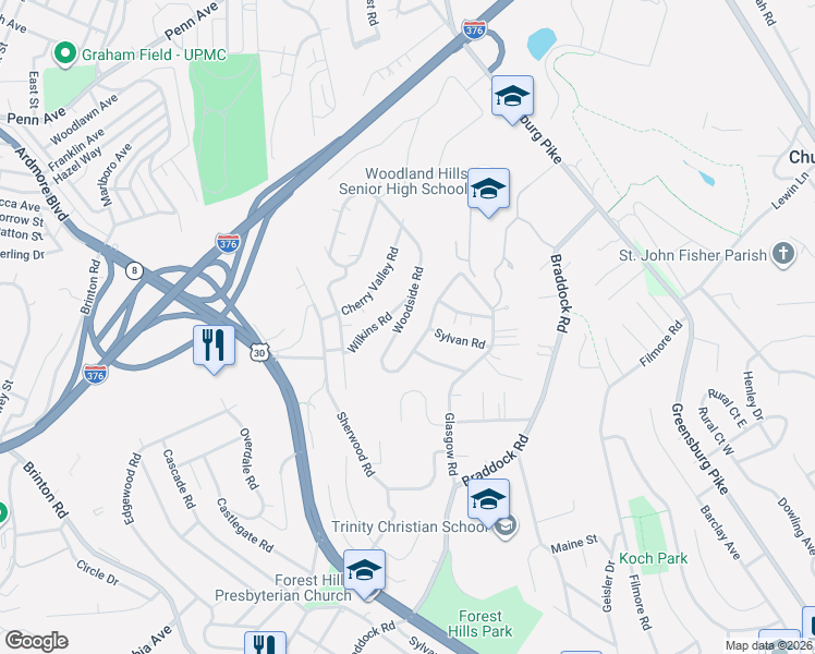 map of restaurants, bars, coffee shops, grocery stores, and more near 35 Wilkins Road in Pittsburgh