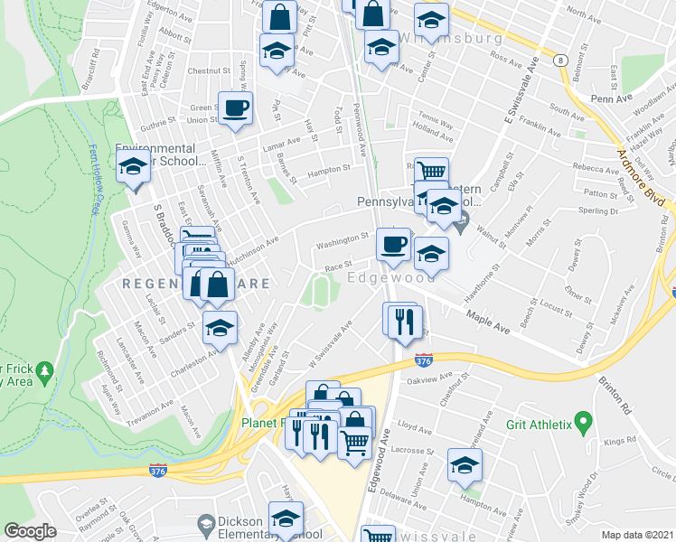 map of restaurants, bars, coffee shops, grocery stores, and more near 149 Washington Street in Swissvale