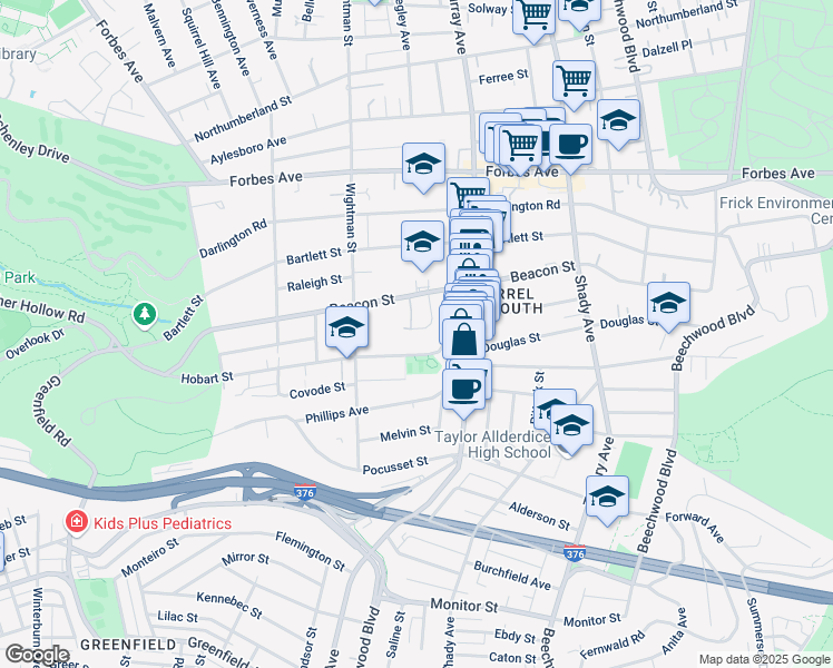 map of restaurants, bars, coffee shops, grocery stores, and more near 5728 Munhall Road in Pittsburgh