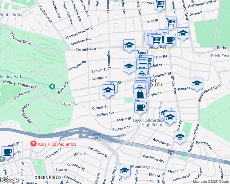map of restaurants, bars, coffee shops, grocery stores, and more near in Pittsburgh