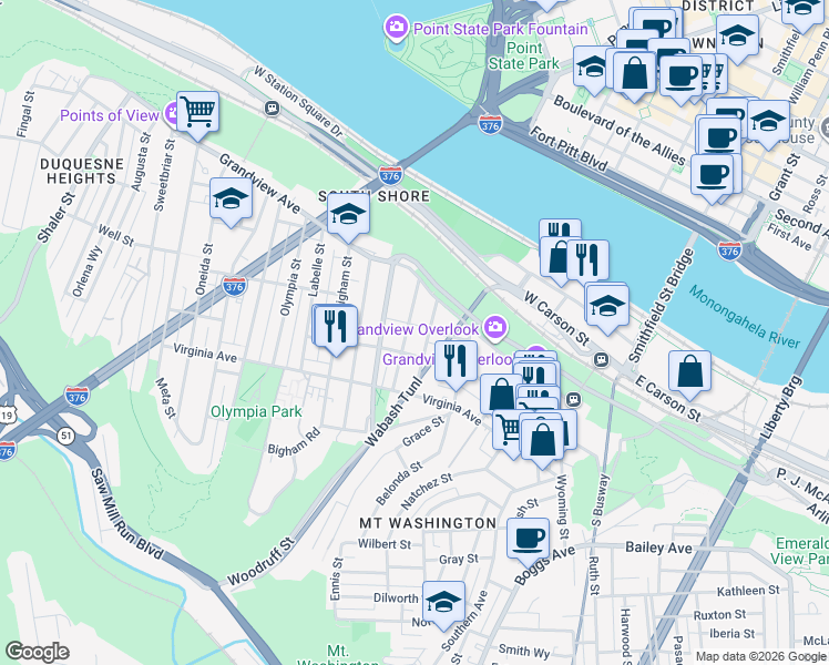 map of restaurants, bars, coffee shops, grocery stores, and more near 403 Grandview Avenue in Pittsburgh