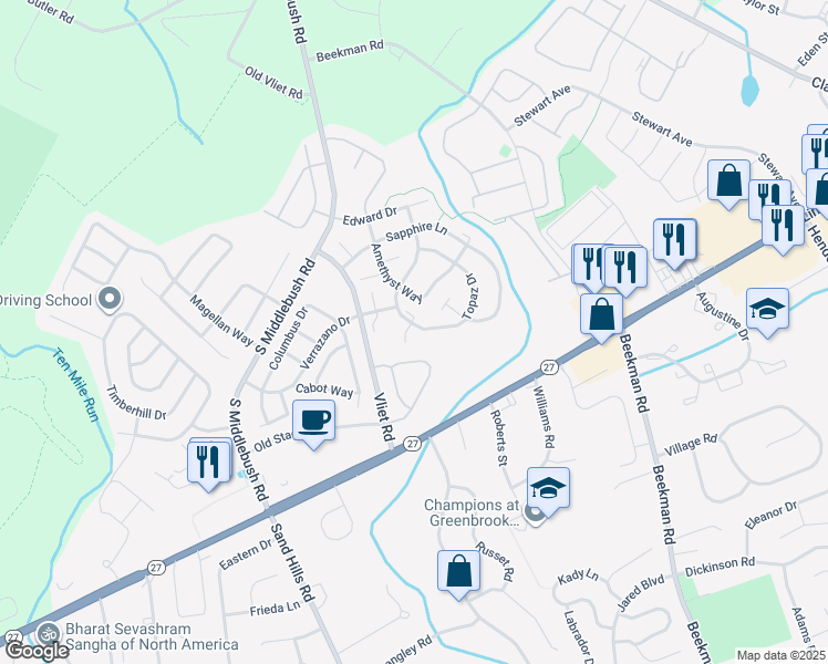 map of restaurants, bars, coffee shops, grocery stores, and more near 30 Opal Court in Franklin Township