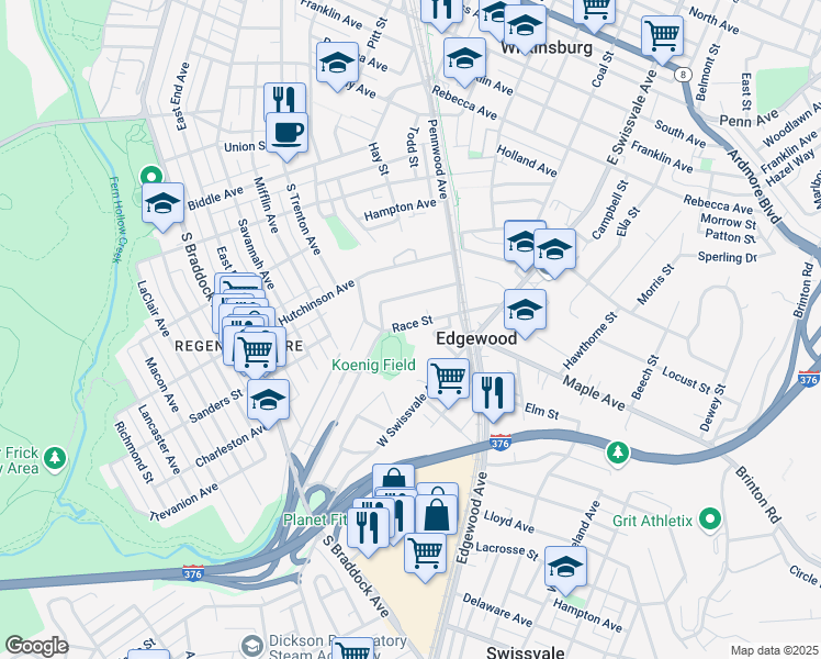 map of restaurants, bars, coffee shops, grocery stores, and more near 143 Race Street in Pittsburgh