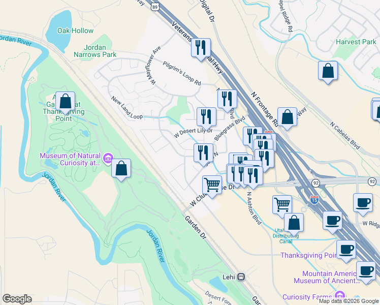 map of restaurants, bars, coffee shops, grocery stores, and more near 3209 West Prairie Grass Drive in Lehi