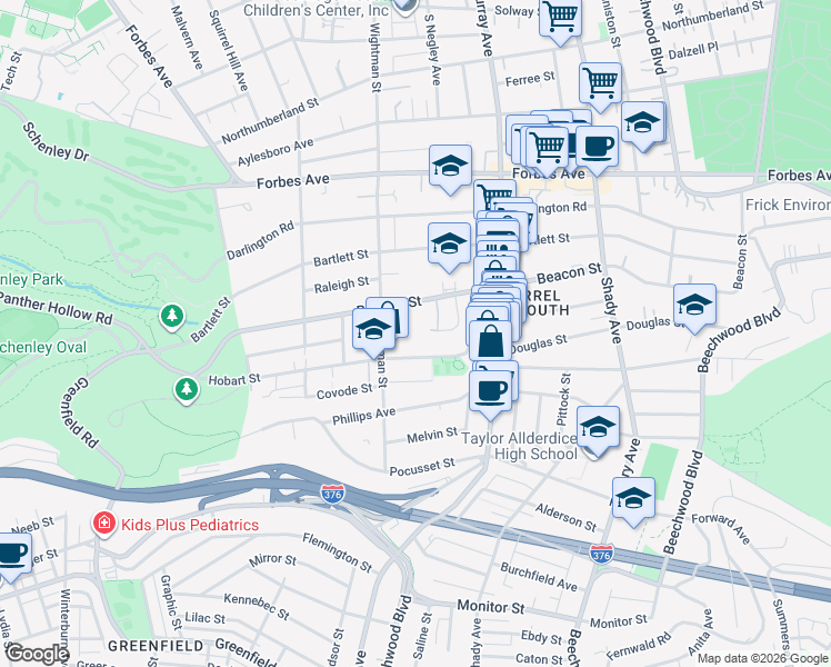map of restaurants, bars, coffee shops, grocery stores, and more near 5640 Beacon Street in Pittsburgh