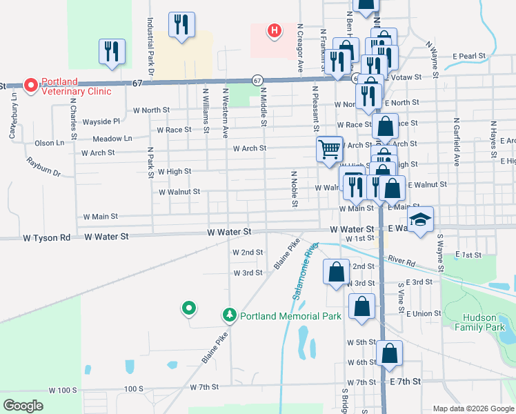 map of restaurants, bars, coffee shops, grocery stores, and more near 601-699 West Walnut Street in Portland