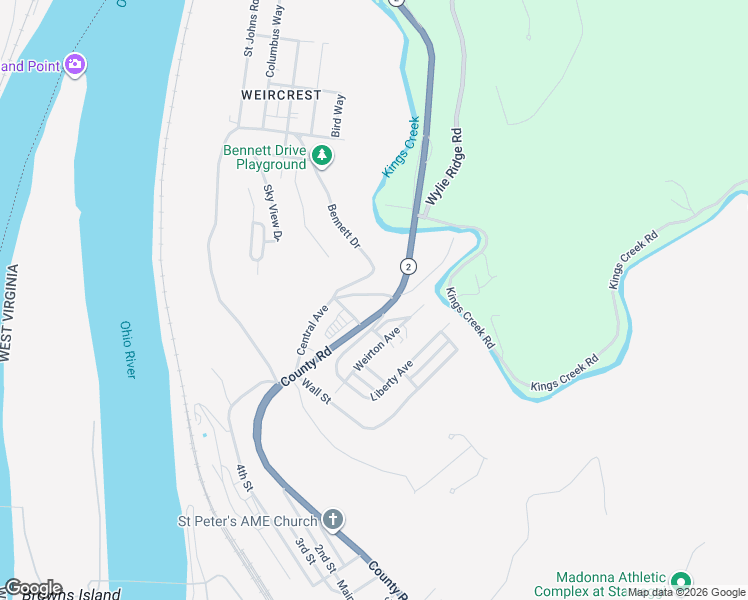 map of restaurants, bars, coffee shops, grocery stores, and more near 110 Bennett Drive in Weirton
