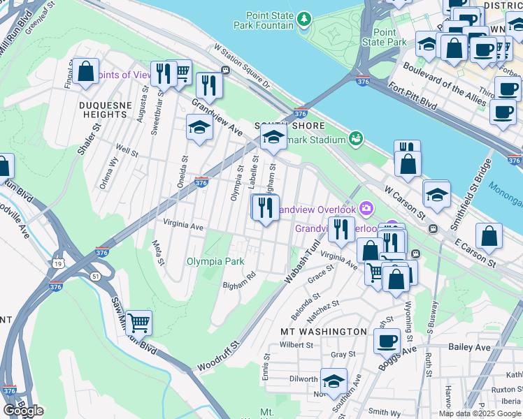 map of restaurants, bars, coffee shops, grocery stores, and more near 219 Labelle Street in Pittsburgh