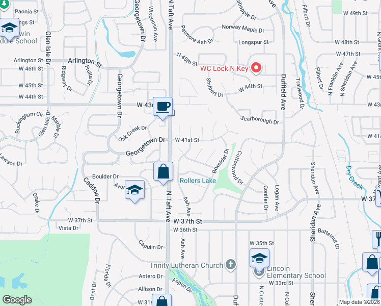 map of restaurants, bars, coffee shops, grocery stores, and more near 4044 Ash Avenue in Loveland